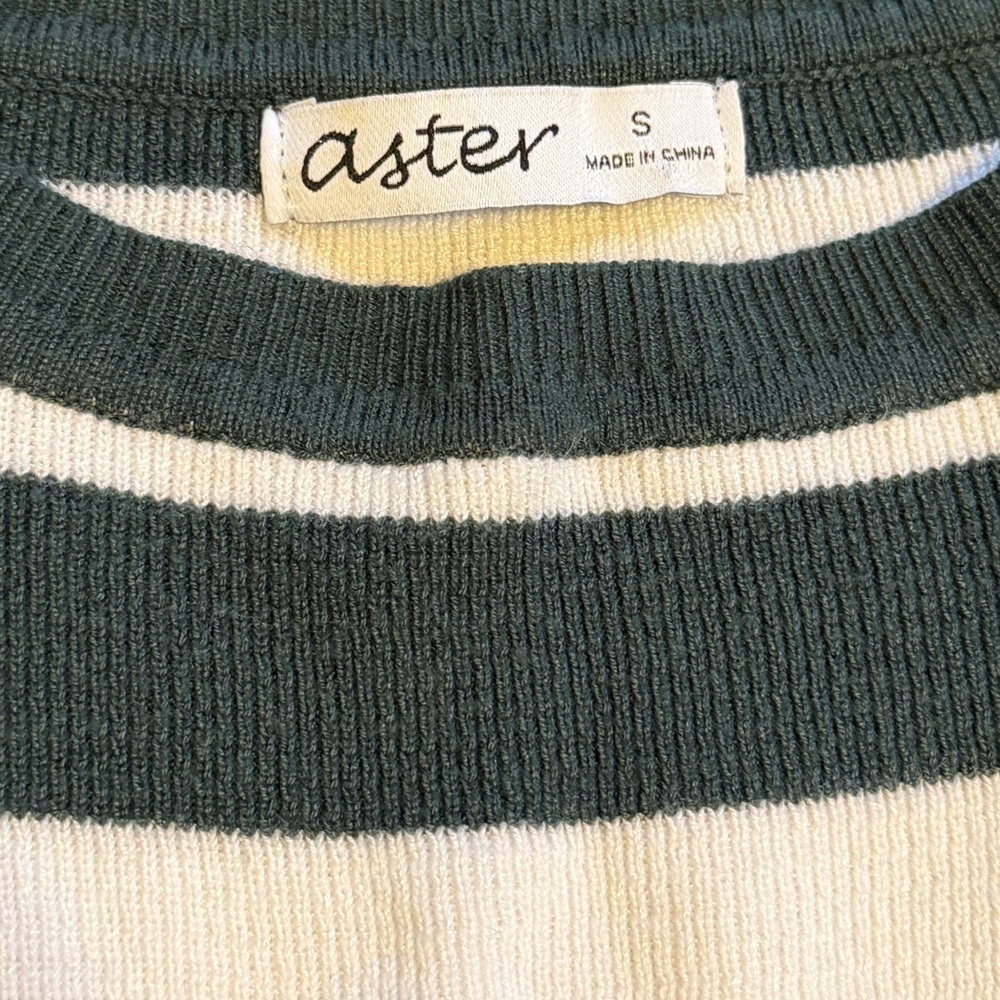 Aster Dark Green & White Striped Cropped Sweater - Picture 4 of 5